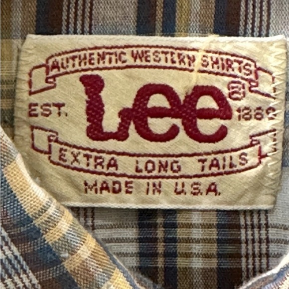 VTG Lee Western Shirt Large 16 1/2  X 33 Pearl Snap Extra Long Tail Plaid Cowboy - Picture 5 of 8